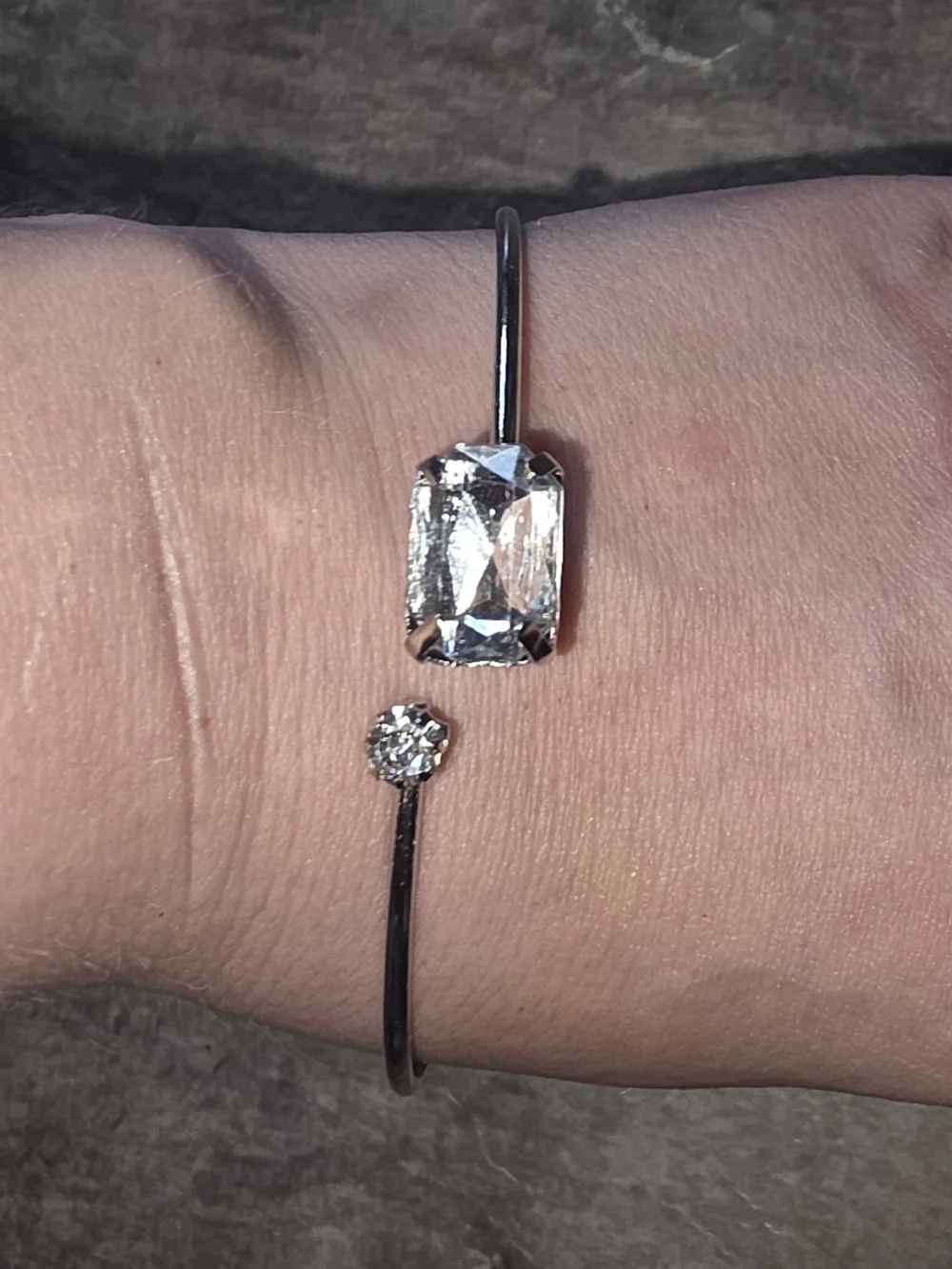 Silver Bypass Bangle Bracelet with Clear Cubic Zirconia Accents BNIB